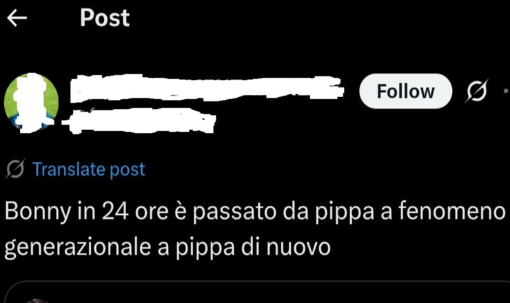 Il tweet che riguarda Bonny - Foto X - Interdipendenza.net