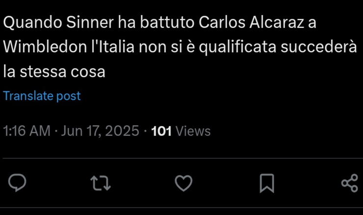Il tweet che riguarda Jannik Sinner - Foto X - Interdipendenza.net