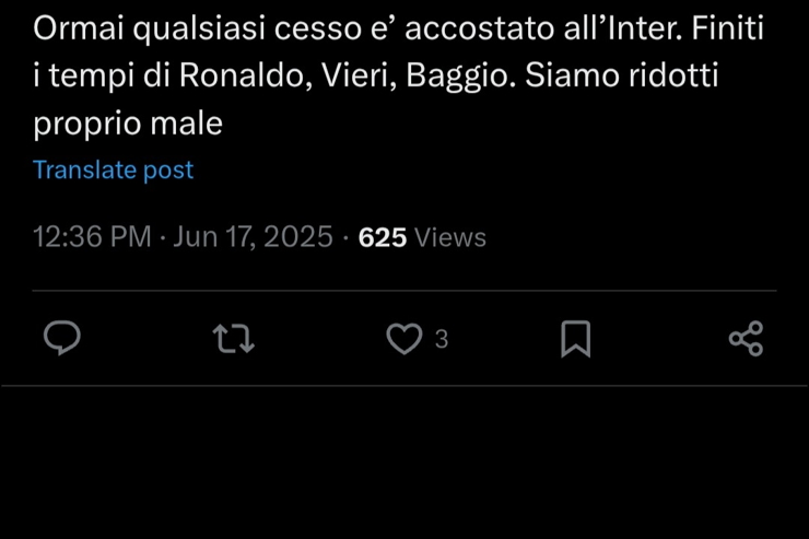 Il tweet che riguarda l'Inter - Screen X - Interdipendenza.net