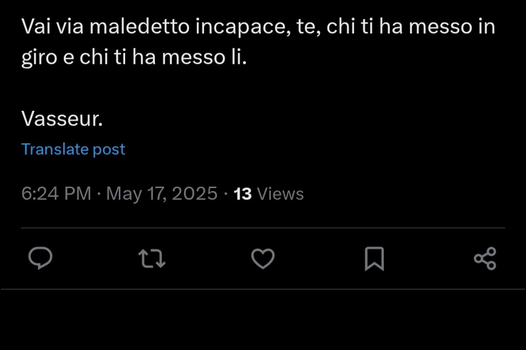 Il tweet che riguarda la Ferrari - Screen X - Interdipendenza.net
