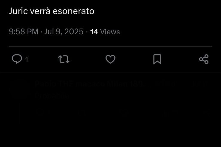 Il tweet che riguarda Ivan Juric - Screen X - Interdipendenza.net