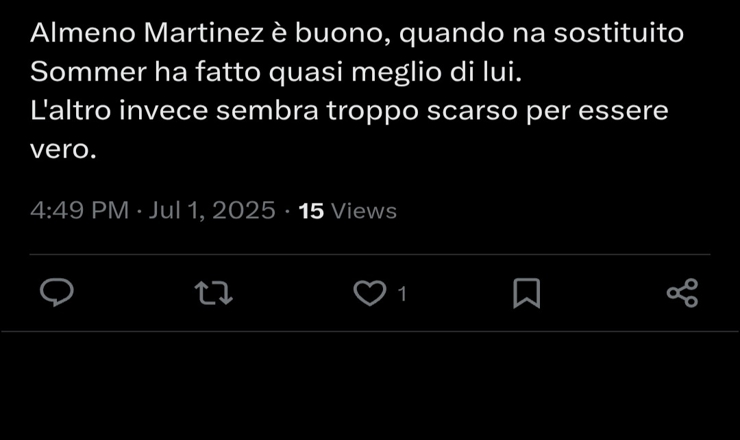 Il tweet che riguarda Sommer - Foto X - Interdipendenza.net