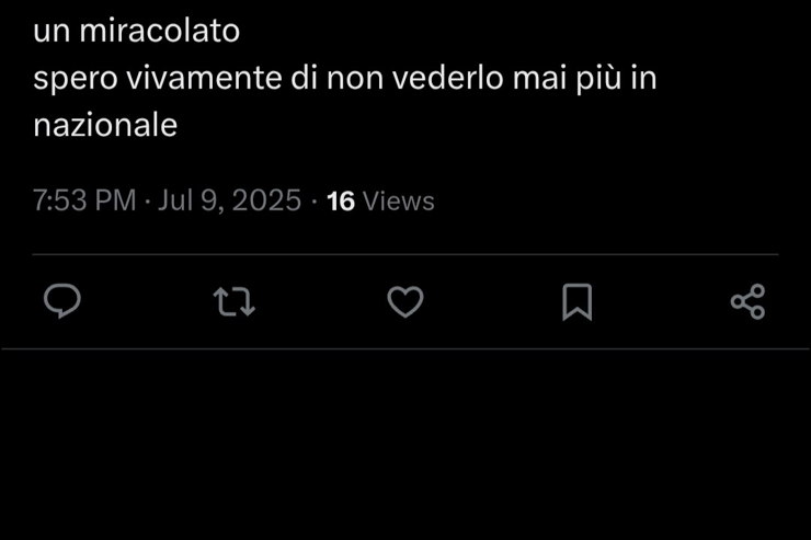 Il tweet che riguarda il giocatore della Nazionale - Screen X - Interdipendenza.net